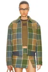 Miu Miu Windowpane Check Wool Zip Jacket In Brown