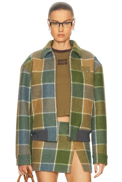 Miu Miu Check Padded Jacket In Brown