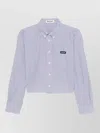 Miu Miu Check Pattern Cropped Poplin Button Shirt In Blue