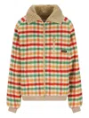 Miu Miu Wool Jacket Plaid Pattern Shearling Collar In Multi