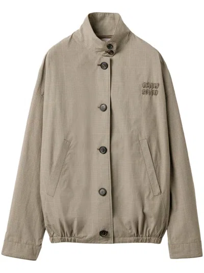 Miu Miu Check-pattern Jacket In Green
