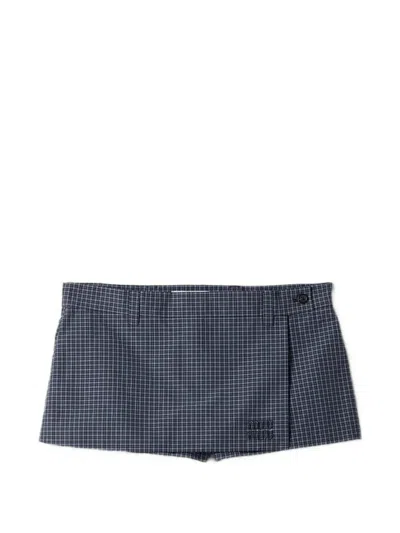 Miu Miu Checked Technical Fabric Mini Skort In Blue