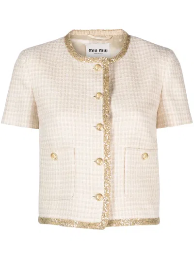 MIU MIU CHECK-PATTERN TWEED JACKET