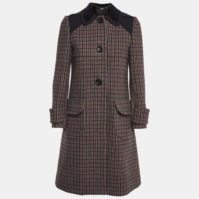 Pre-owned Miu Miu Check Pattern Wool Blend Single Breasted Coat M In Multi