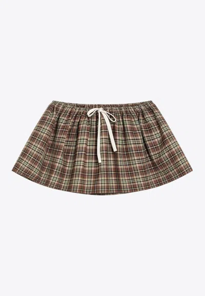 Miu Miu Check Pattern Wool Mini Skirt In Multi