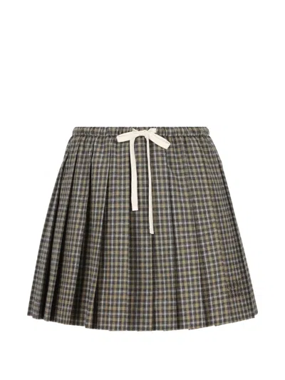 Miu Miu Check Pleated Mini Skirt In Brown