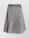 Miu Miu Check Pleated Skirt Elasticated Waistband In Gray