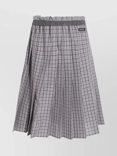 MIU MIU CHECK PLEATED SKIRT ELASTICATED WAISTBAND
