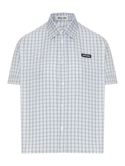 Miu Miu Check Poplin Shirt In Gray