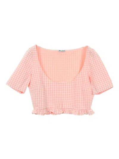 Pre-owned Miu Miu Check-print Short-sleeve T-shirt In Pink
