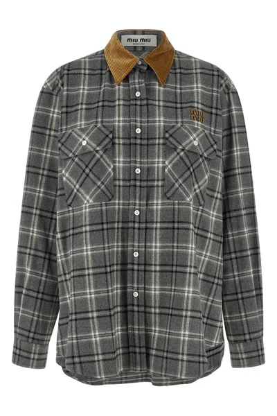 Miu Miu Check Shirt In Gray