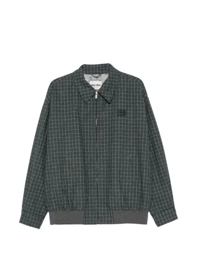 Miu Miu Check Shirt Jacket In Blue