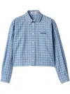 Miu Miu Light Blue Check Poplin Cropped Shirt In Light Blue