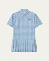 Miu Miu Check Short-sleeve Pleated Mini Shirtdress