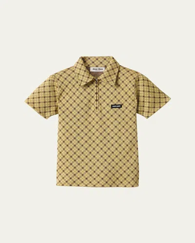 MIU MIU CHECK SHORT-SLEEVE POLO TOP