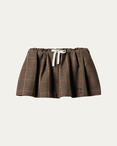 Miu Miu Check Wool Drawstring Mini Skirt In Brown