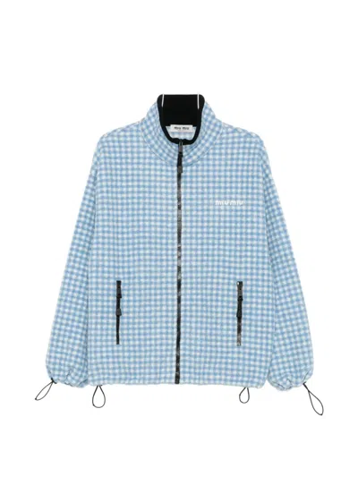 Miu Miu Check Zip-up Jacket In Blue