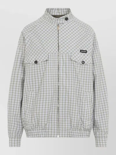 Miu Miu Checked Blouson Recycled Polyamide Cotton In Gray