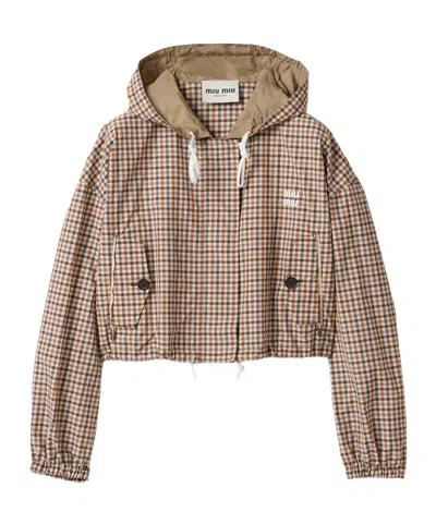 Miu Miu Checked Casual Jacket In Nude