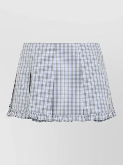 Miu Miu Checked Cotton Mini Skirt Shorts In Gray