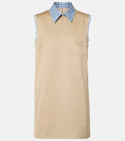 Miu Miu Checked Cotton Minidress In Brown