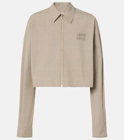 Miu Miu Checked Cropped Cotton-blend Shirt In Neutral