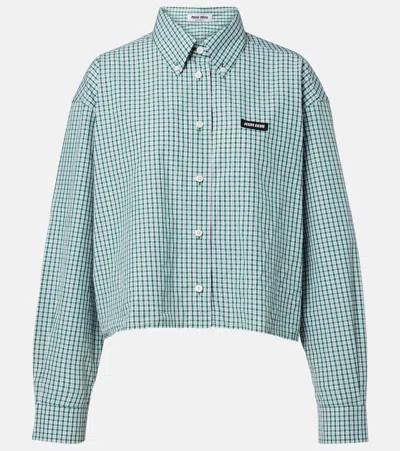 Miu Miu Cropped Checked Cotton Shirt