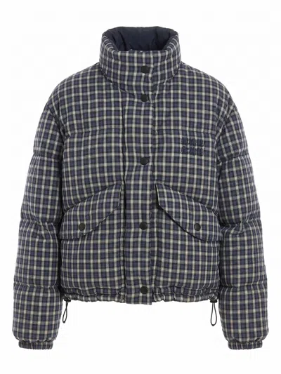 Miu Miu Checked Down Jacket In Multi