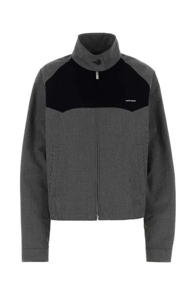 Miu Miu Checked Embroidered Cotton Jacket In Gray