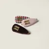 Miu Miu Checked Fabric, Corduroy And Suede Hair Barrettes In Multi