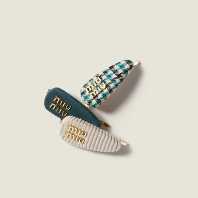 Miu Miu Checked Fabric, Corduroy And Suede Hair Barrettes In Multi