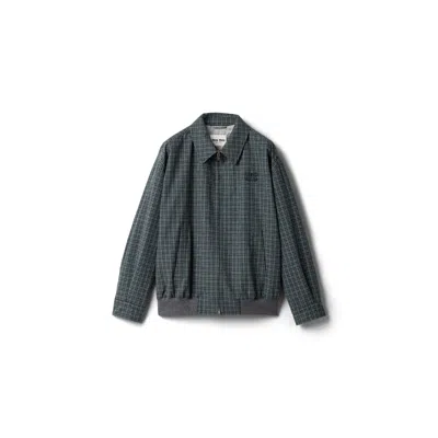 Miu Miu Checked Flannel Blouson Jacket In Blue/bottle