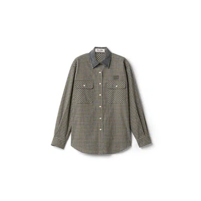 Miu Miu Checked Flannel Shirt In Grey/sand