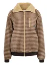 Miu Miu Fleece-lined Checked Blouson Jacket In Brown