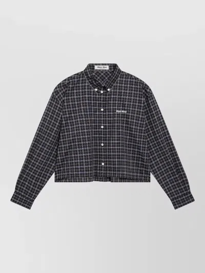 Miu Miu Checked Jacket Collared Neck Buttoned Cuffs In Gray