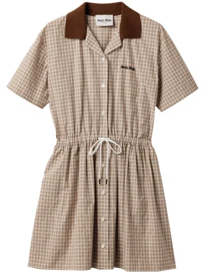 Miu Miu Checked Mini-dress In Nude