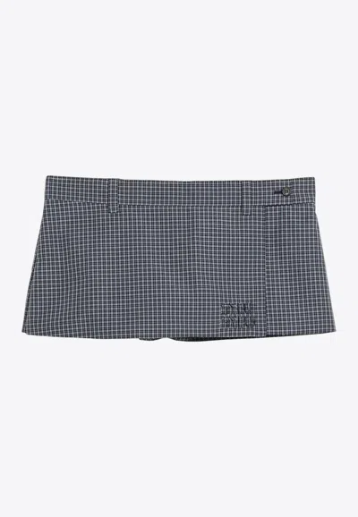 Miu Miu Checked Mini Skirt In Blue