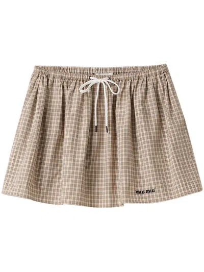 Miu Miu Embroidered Poplin Mini Skirt In Multi