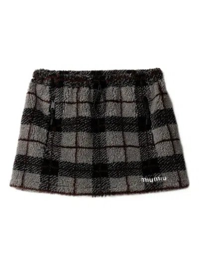 Miu Miu Checked-pattern Toggle Mini Skirt In Gray
