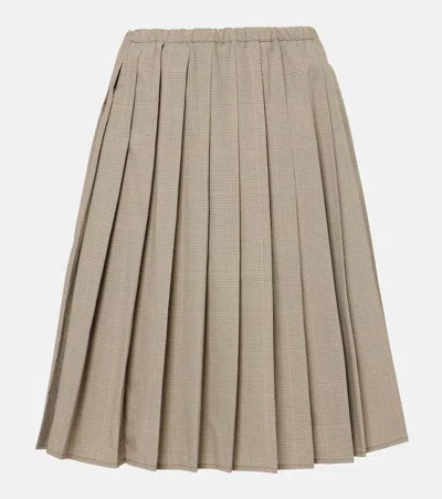 Miu Miu Checked Pleated Cotton-blend Midi Skirt In Brown