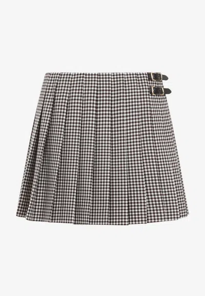 MIU MIU CHECKED PLEATED MINI SKIRT