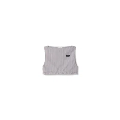 Miu Miu Checked Poplin Crop Top In Gray