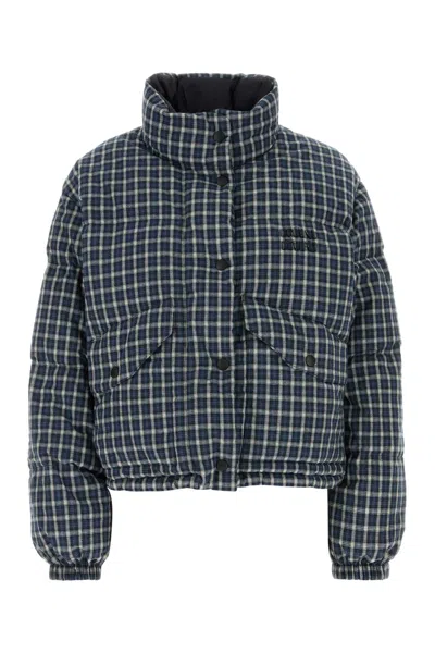 Miu Miu Checked Reversible Embroidered Cotton Down Jacket