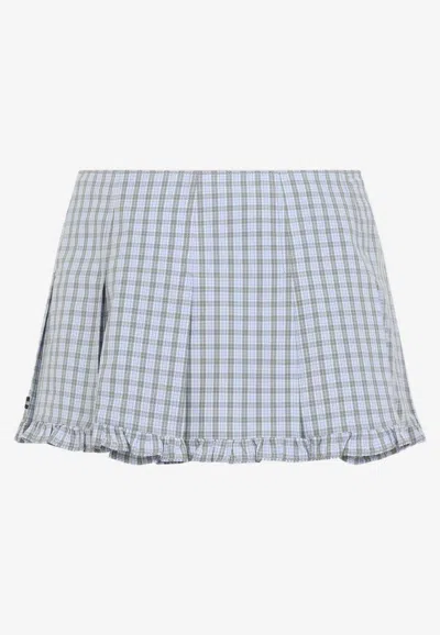Miu Miu Checked Ruffled Mini Skirt In Blue