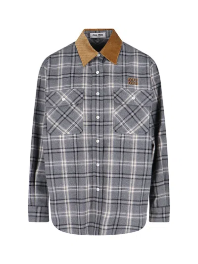 Miu Miu Checked Shirt In Gray
