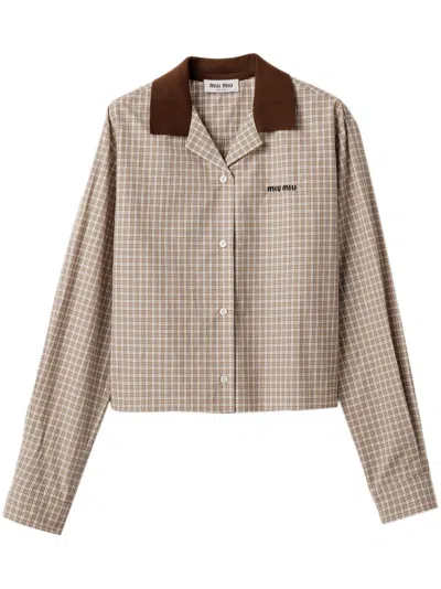 Miu Miu Checked Shirt In Neutrals