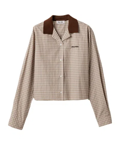 Miu Miu Checked Shirt In Nude