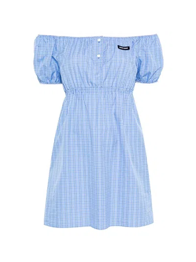 Miu Miu Checked Cotton Poplin Minidress In Blue