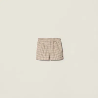 Miu Miu Checked Shorts In Neutral