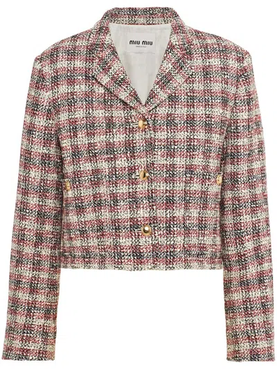 Miu Miu Single-breasted Check Jacket In Yellow